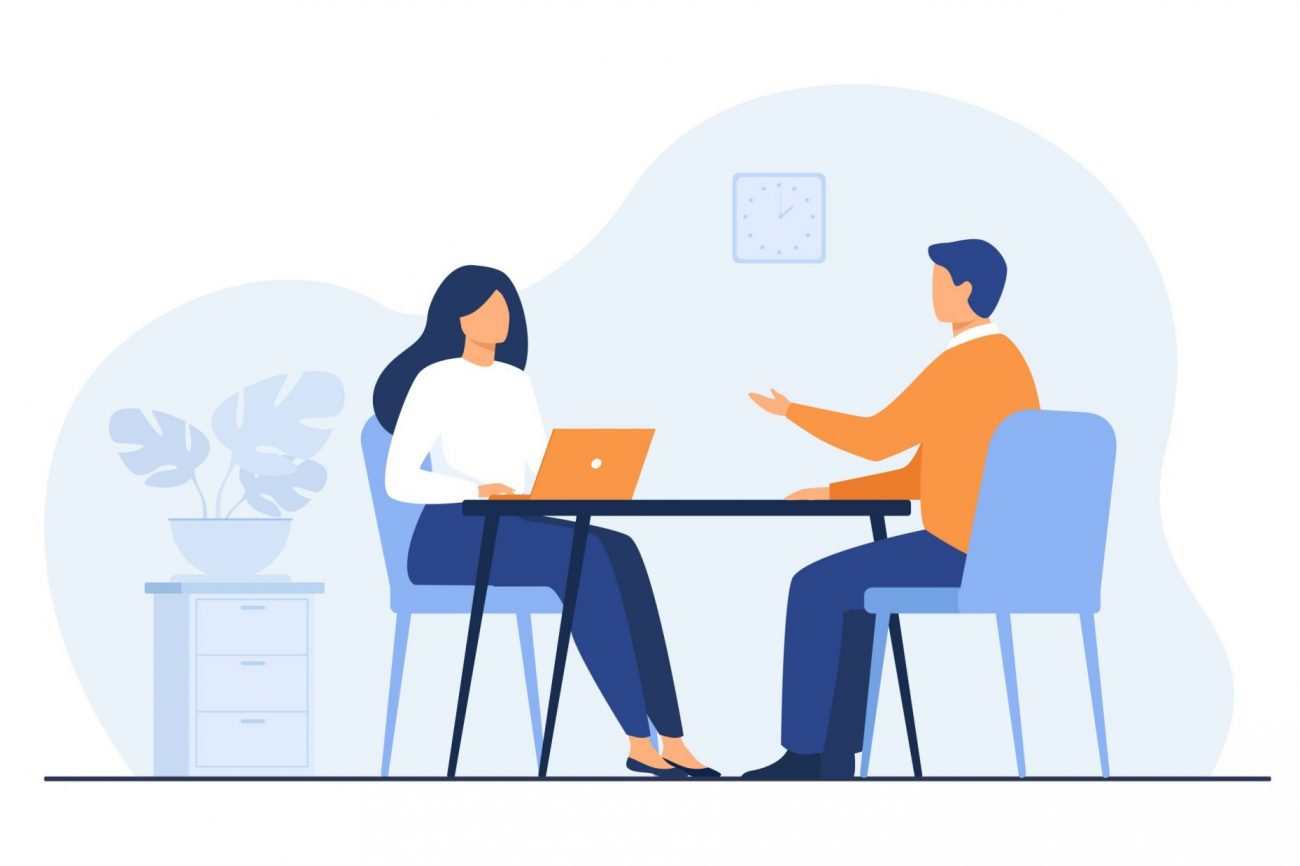 Image of people talking illustrates blog:; "Common Mistakes to Avoid During the Hire Process"